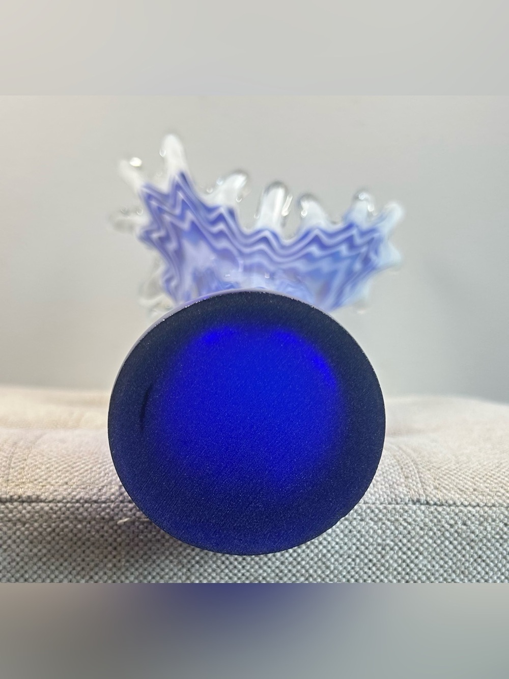 Murano Cobalt Blue & White Splash Vase Vintage 15’ Frozen Leaf Look Great Cond! - Picture 12 of 12